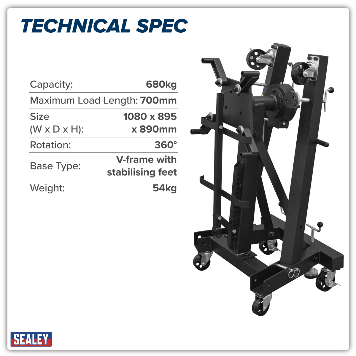 Sealey ES680DS Viking Folding 360º Rotating Engine Stand with Geared Handle & Drain Pan - additional view 11