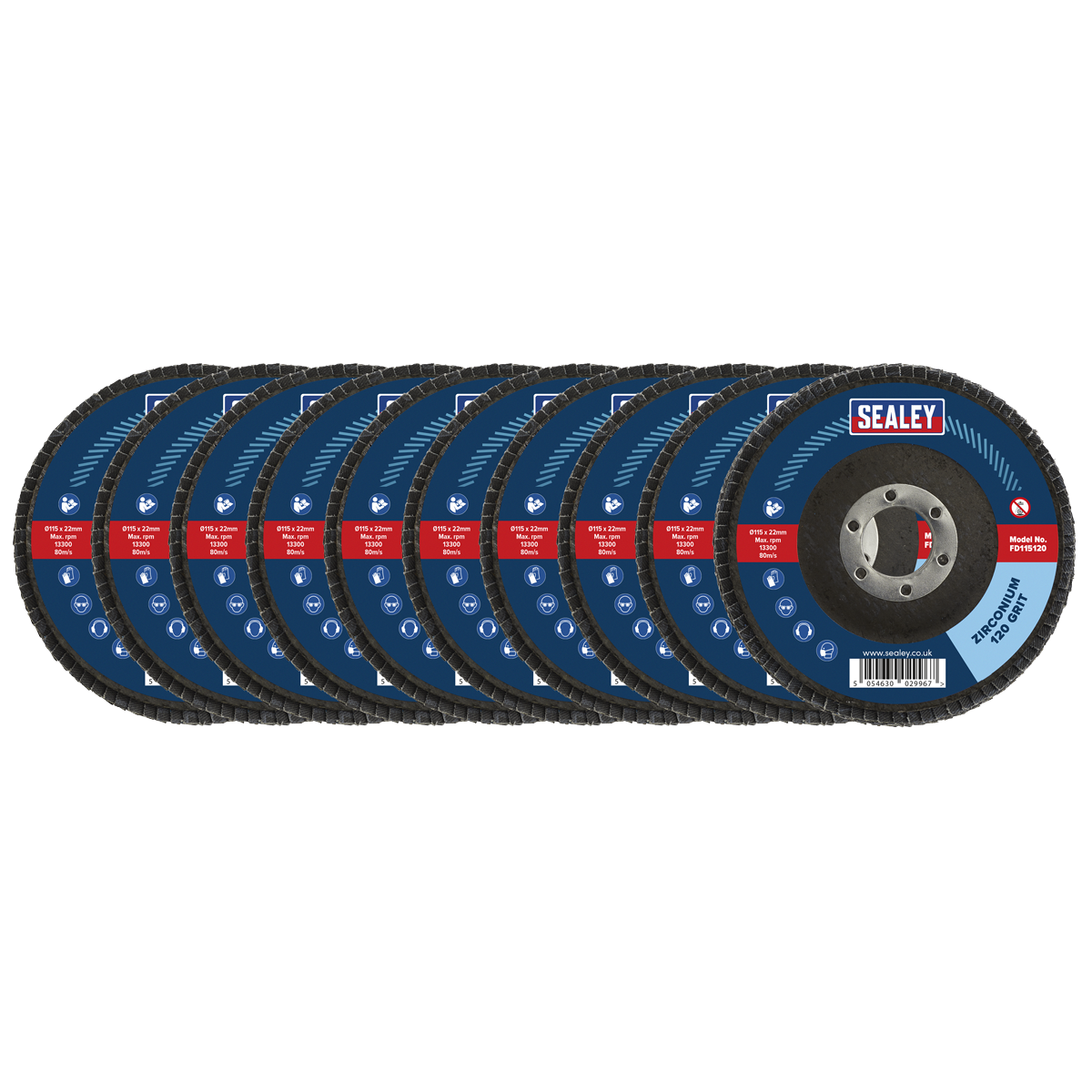 Sealey FD11512010 115mm Zirconium Flap Discs 120Grit 22mm Bore - Pack of 10