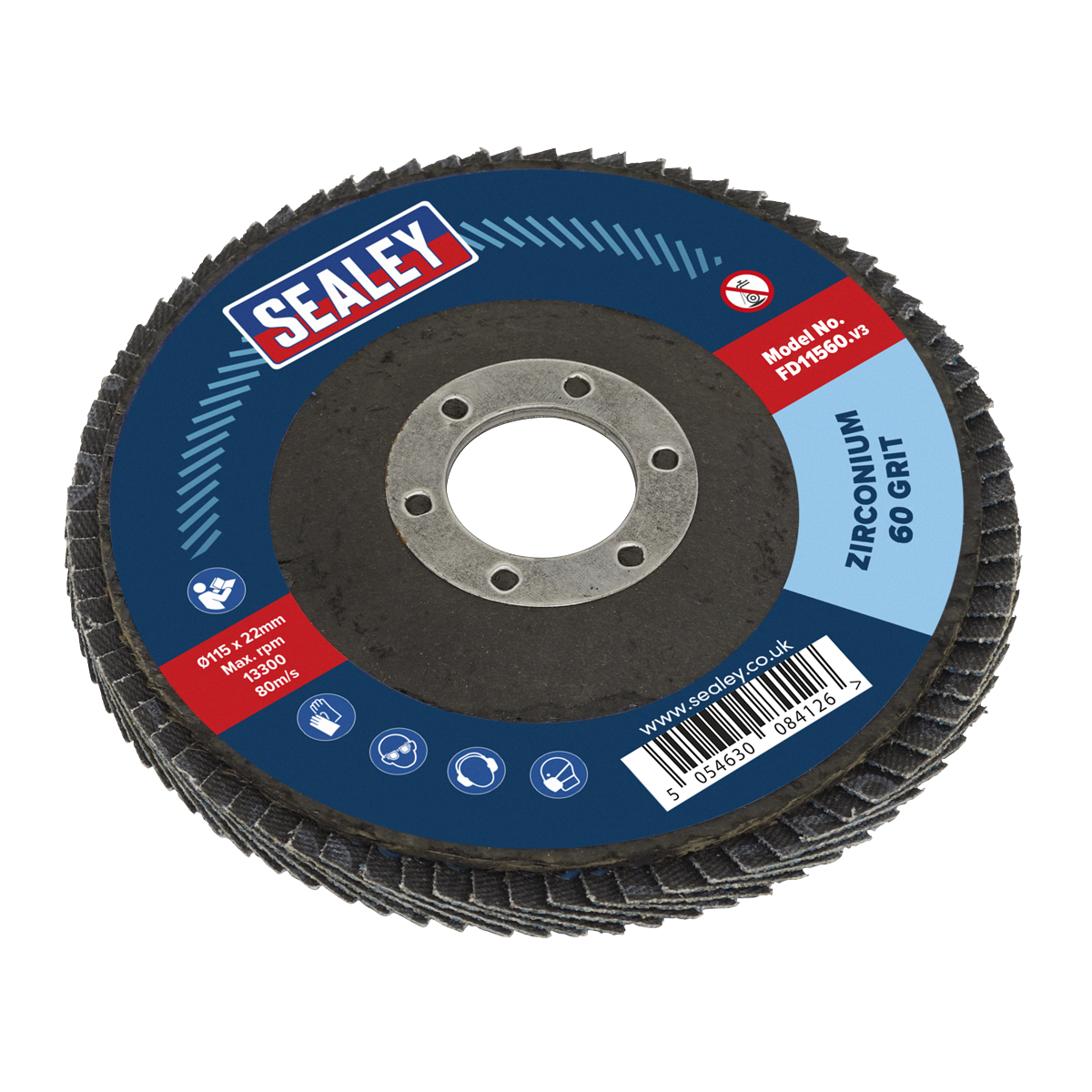 Sealey FD1156010 115mm Zirconium Flap Discs 60Grit 22mm Bore - Pack of 10 - additional view 6