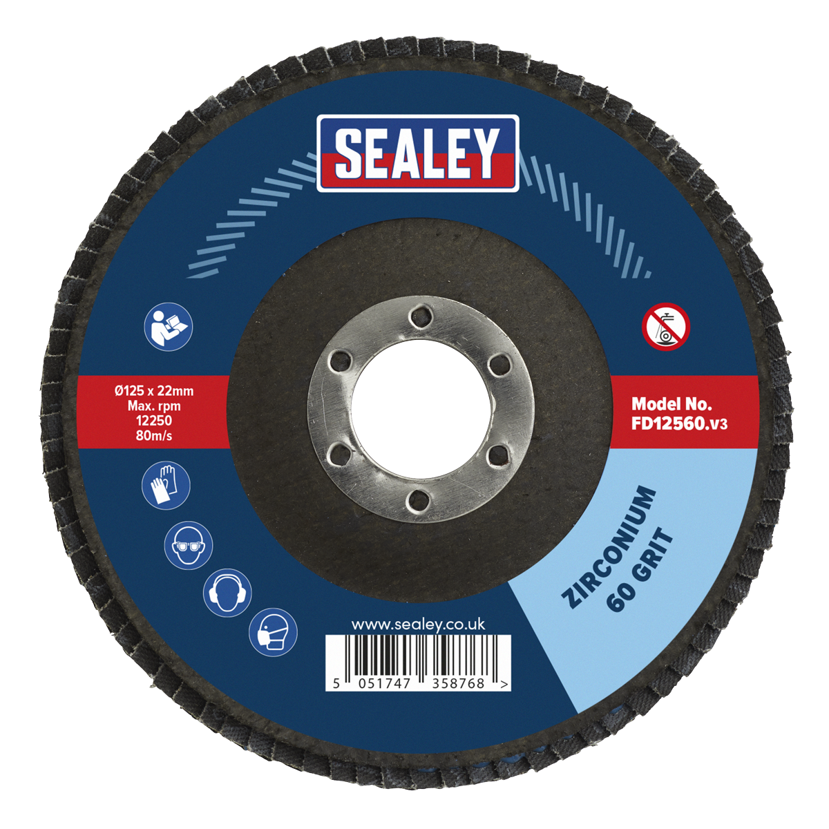 Sealey FD12560 125mm Zirconium Flap Disc 60Grit 22mm Bore - additional view 4
