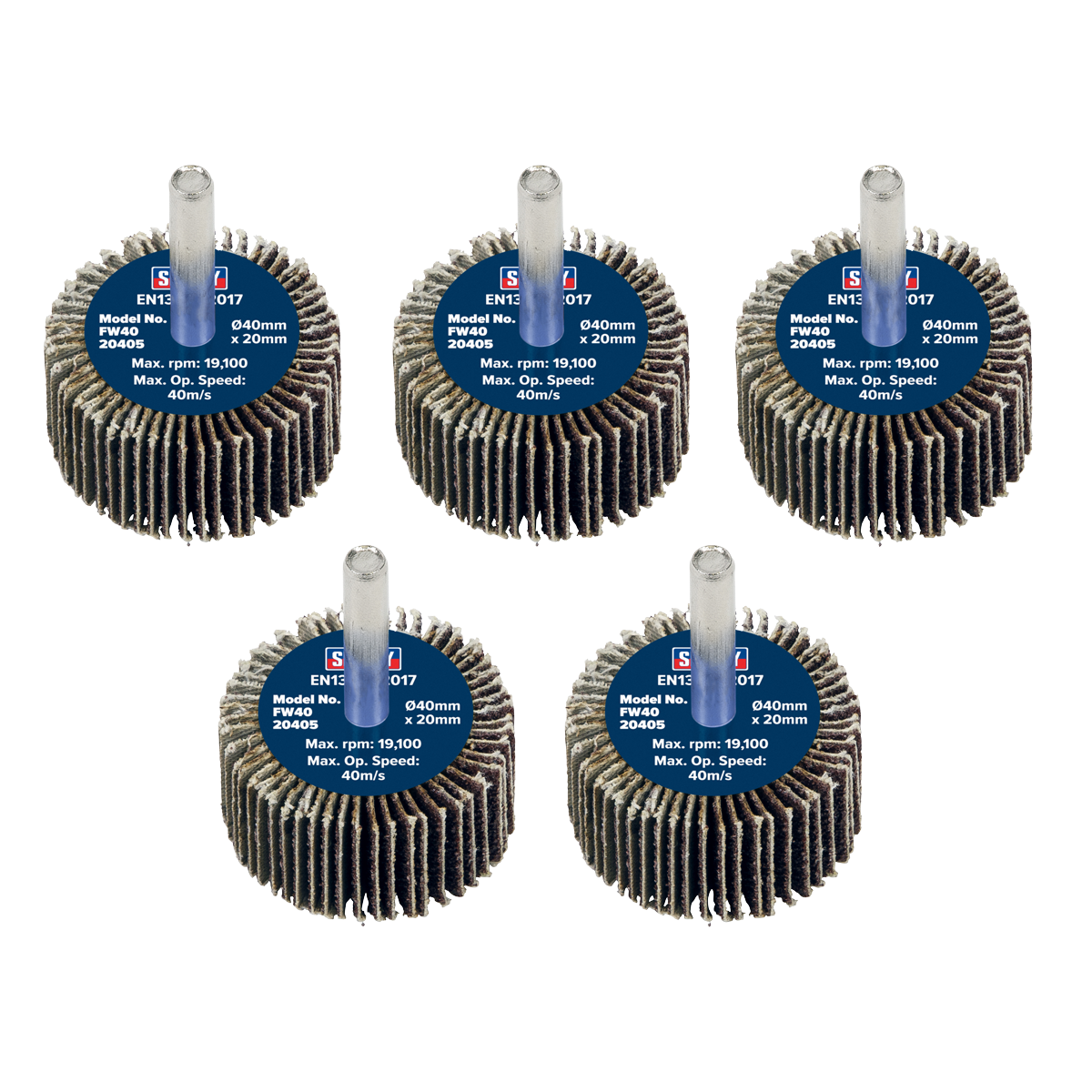 Sealey FW4020405 40 x 20mm Abrasive Flap Wheel with 6mm Shaft 40Grit - Pack of 5