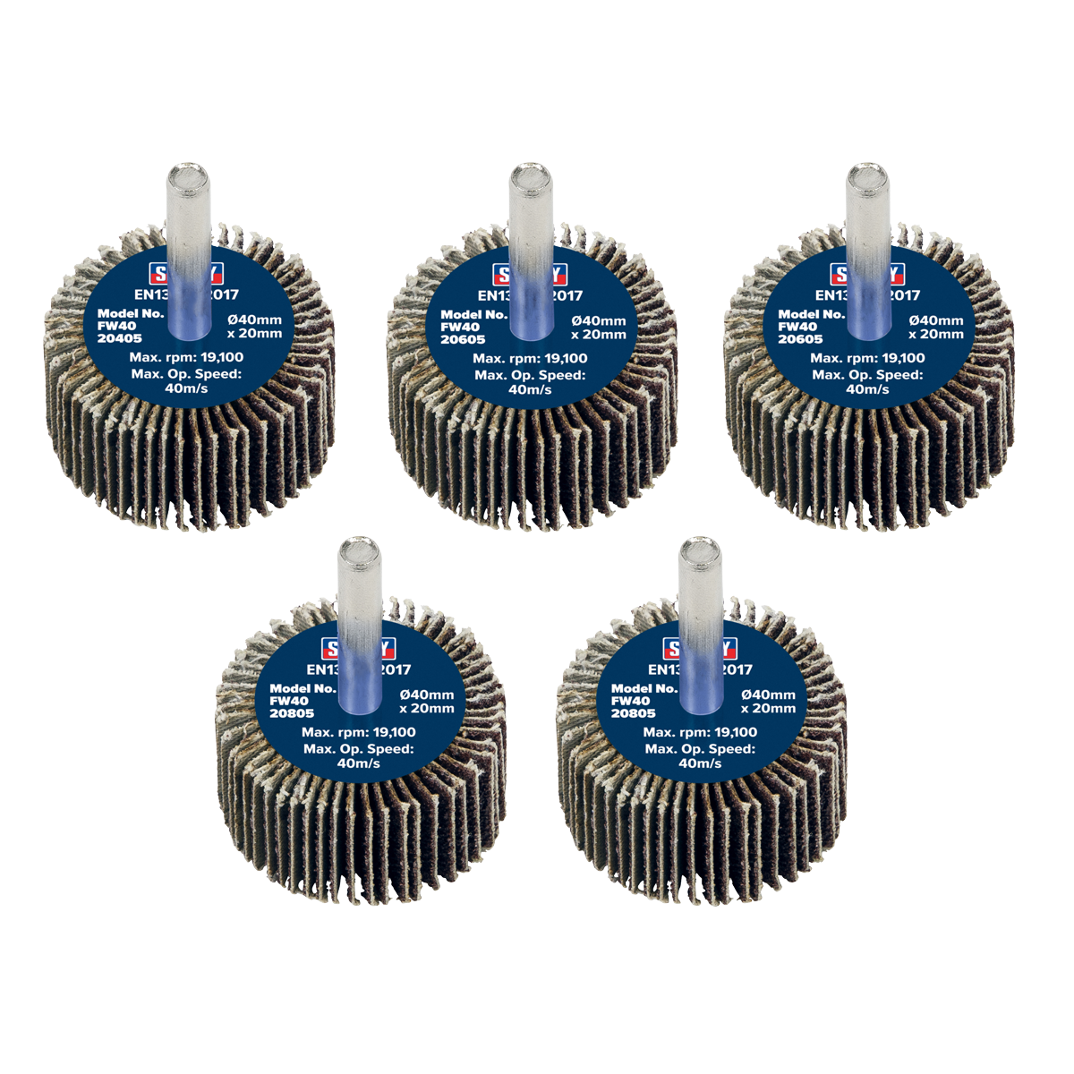 Sealey FW4020ASS 40 x 20mm Abrasive Flap Wheel with 6mm Shaft Assorted Grit - Pack of 5