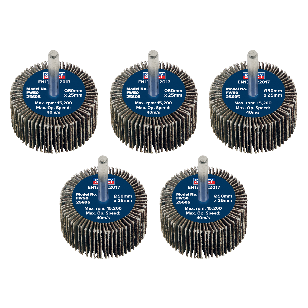 Sealey FW5025605 50 x 25mm Abrasive Flap Wheel with 6mm Shaft 60Grit - Pack of 5