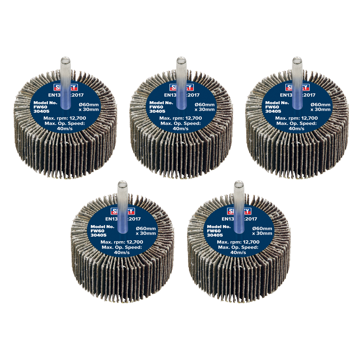 Sealey FW6030405 60 x 30mm Abrasive Flap Wheel with 6mm Shaft 40Grit - Pack of 5