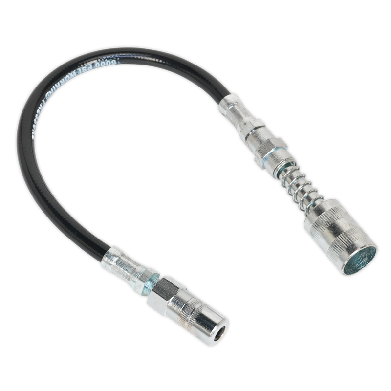 Sealey GGSF300 Flexible Rubber Grease Gun Delivery Hose with 4-Jaw Connector & Quick Release Coupling 300mm