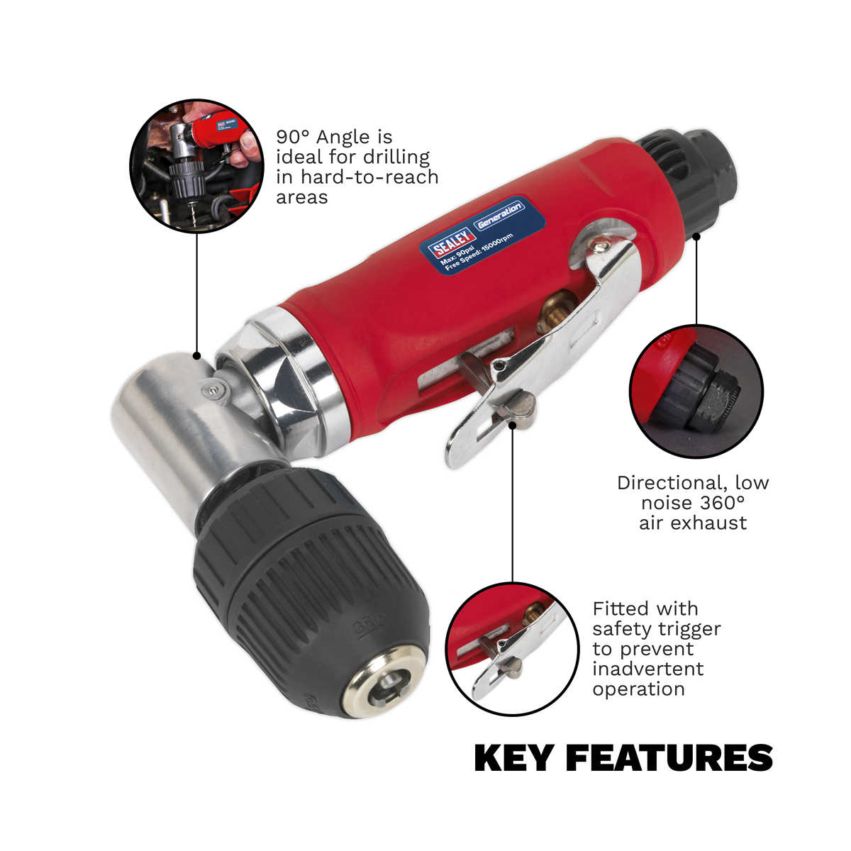 Sealey GSA231 Generation Air Angle Drill with Keyless Chuck 10mm - additional view 6