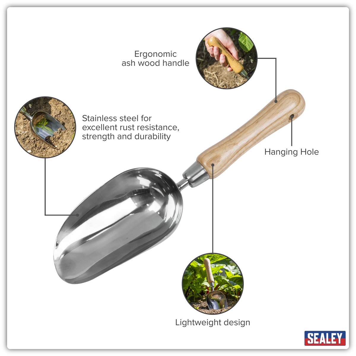 Sealey GTWH006 Premier Garden Scoop with Ash Handle & Stainless Steel Head - additional view 3