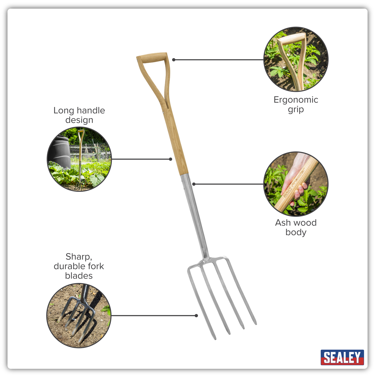 Sealey GTWH016 Premier Digging Fork with Ash Handle & Stainless Steel Tines - additional view 9