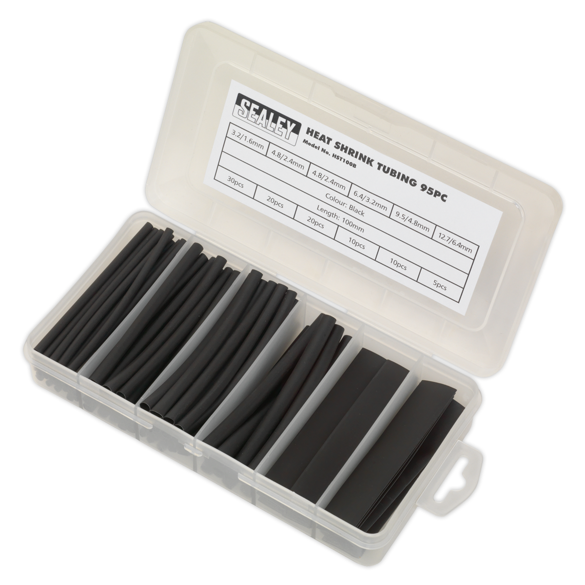 Sealey HST100B Heat Shrink Tubing Assortment 100mm 95pc - Black - additional view 3