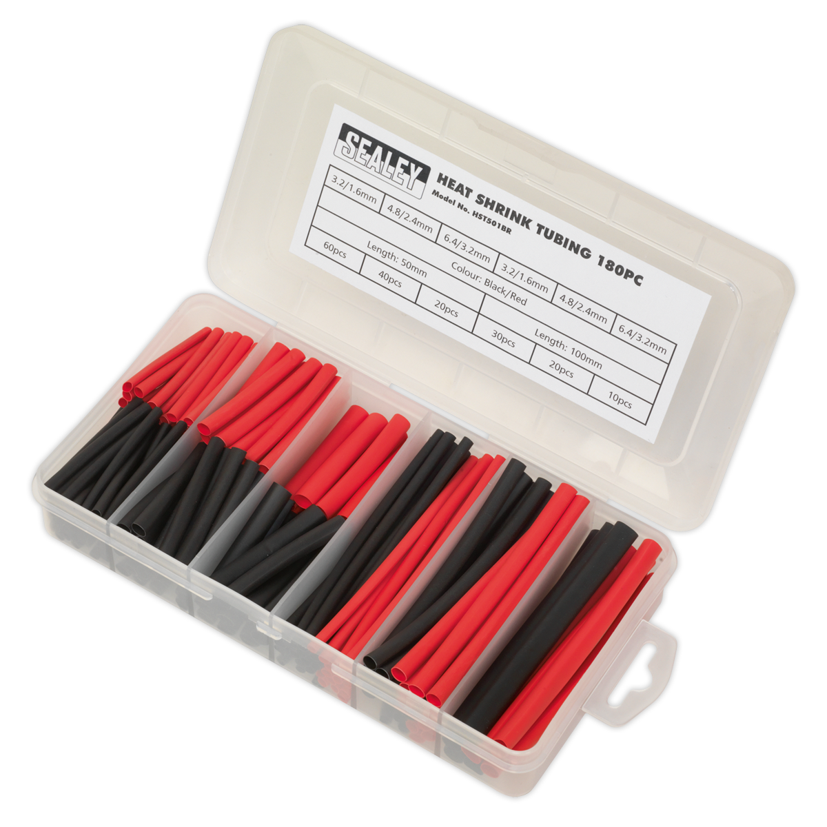 Sealey HST501BR Heat Shrink Tubing Assortment 50 & 100mm 180pc - Black & Red - additional view 3