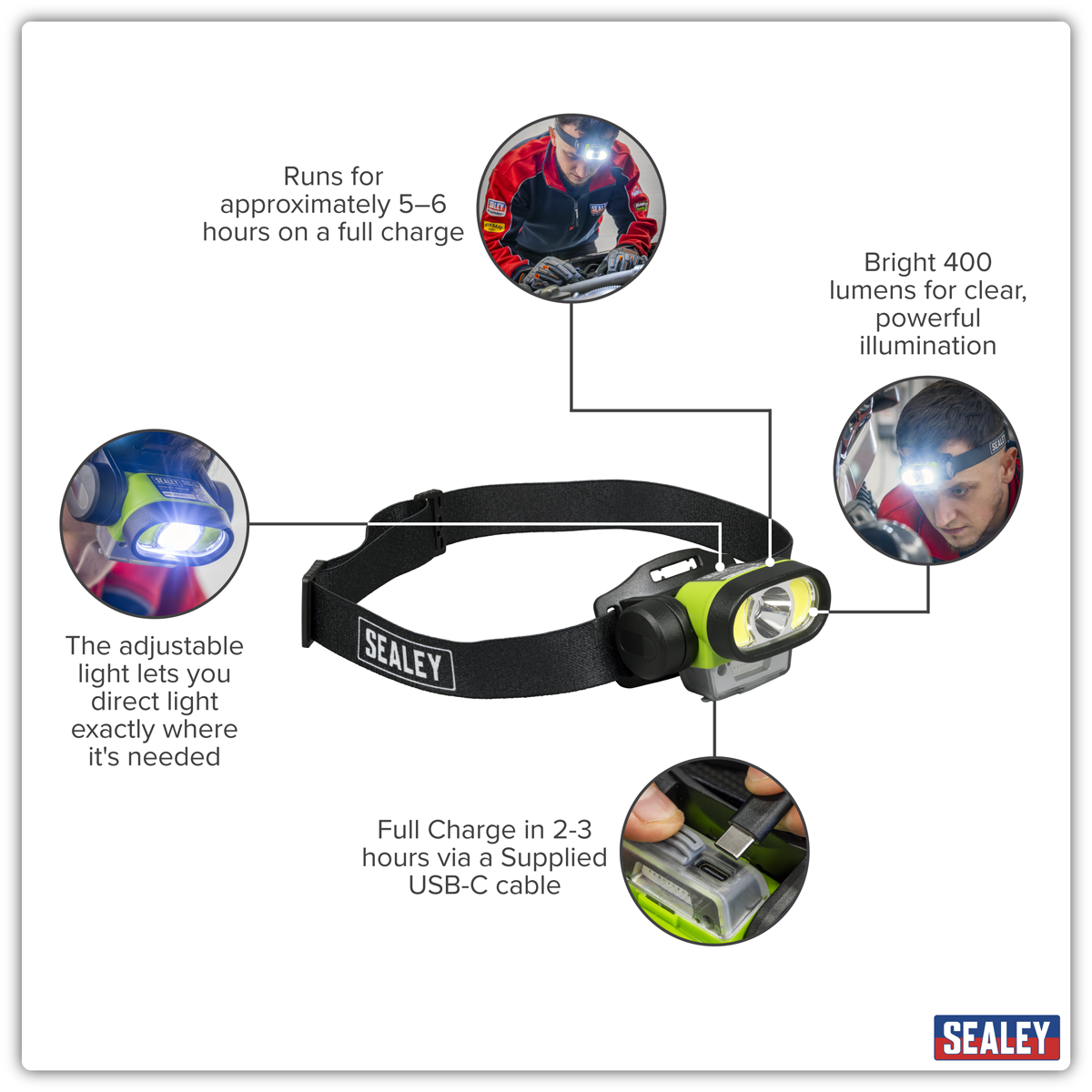 Sealey HT400LED Rechargeable Head Torch with Auto-Sensor 5W & 3W COB LED - additional view 10