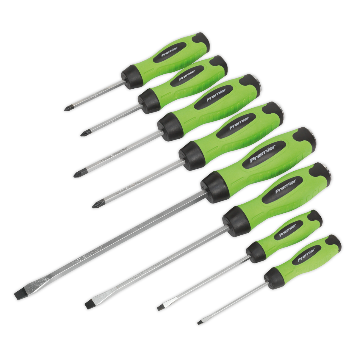 Sealey HV002 Premier Hammer-Thru Screwdriver Set 8pc - Hi-Vis Green