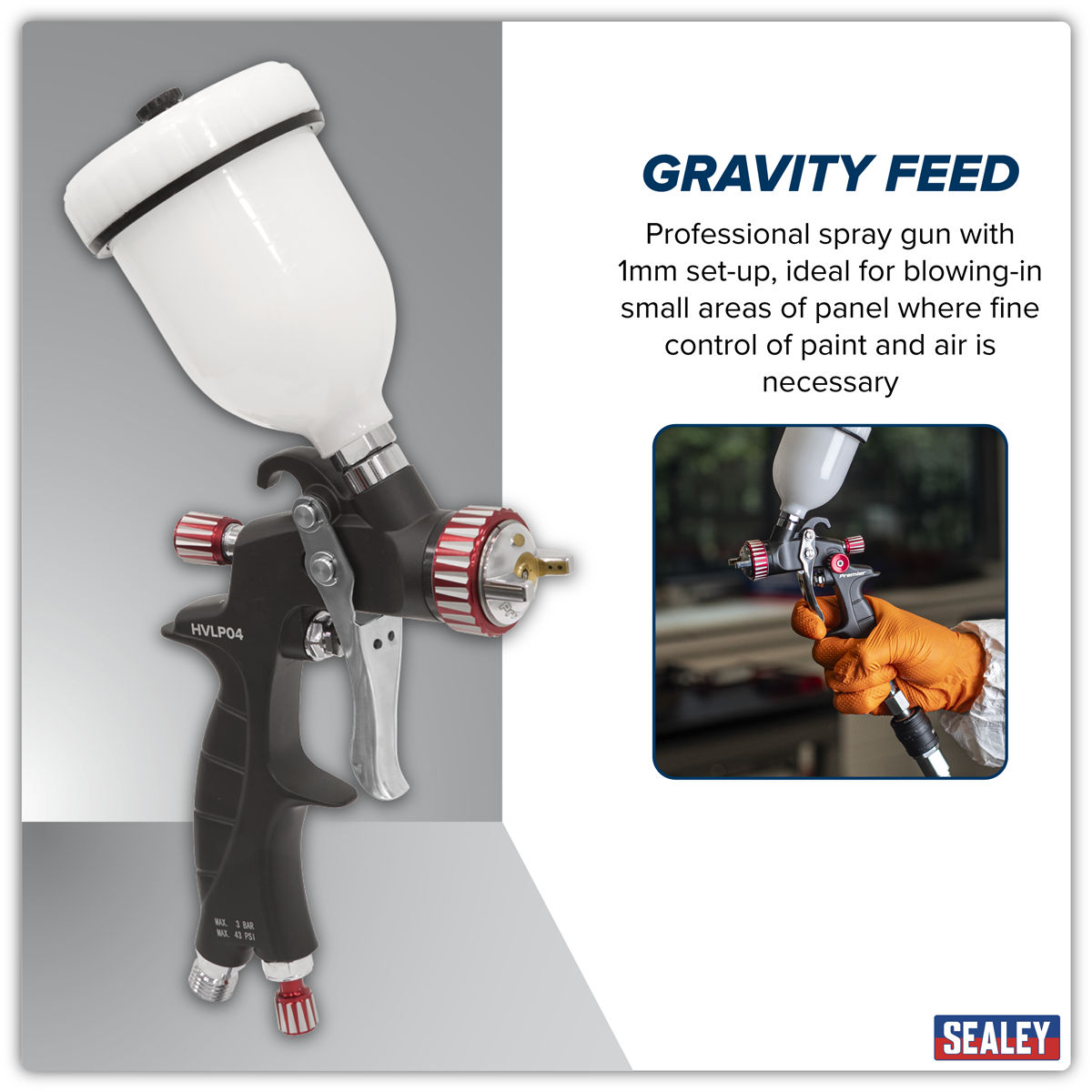 Sealey HVLP04 Premier Professional HVLP Gravity Feed Touch-Up Spray Gun 1mm Set-Up - additional view 10