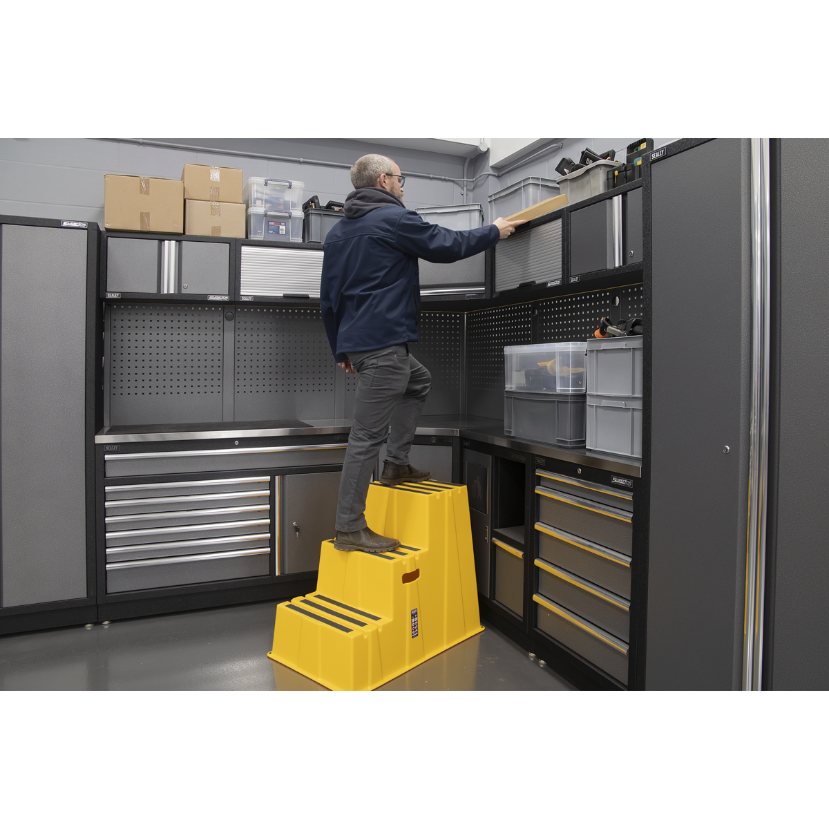 Sealey KS7 Heavy-Duty 3-Step Safety Steps with Anti-Slip Treads 150kg Capacity, Yellow - EN 14183 - additional view 3