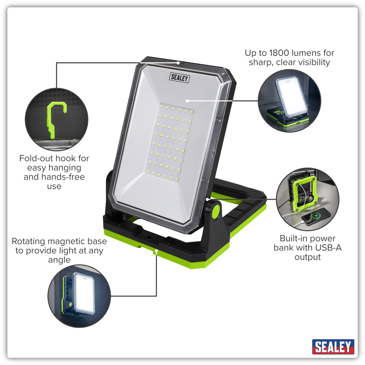 Sealey LED1800PB Rechargeable Portable Floodlight & Power Bank 20W SMD LED - additional view 8