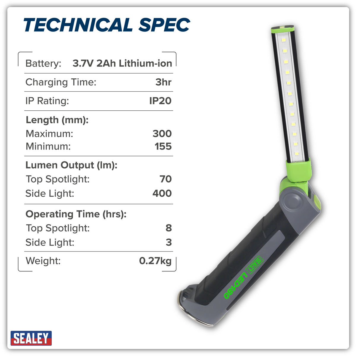 Sealey LED180 Rechargeable Slim Folding Inspection Light 4W & 1W SMD LED - additional view 18