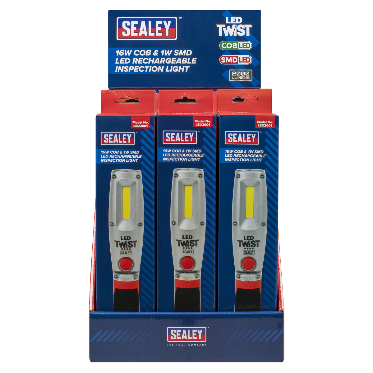 Sealey LED2001DB LED Twist® Rechargeable Inspection Light 16W COB & 1W SMD LED - Display Box of 12 - additional view 3