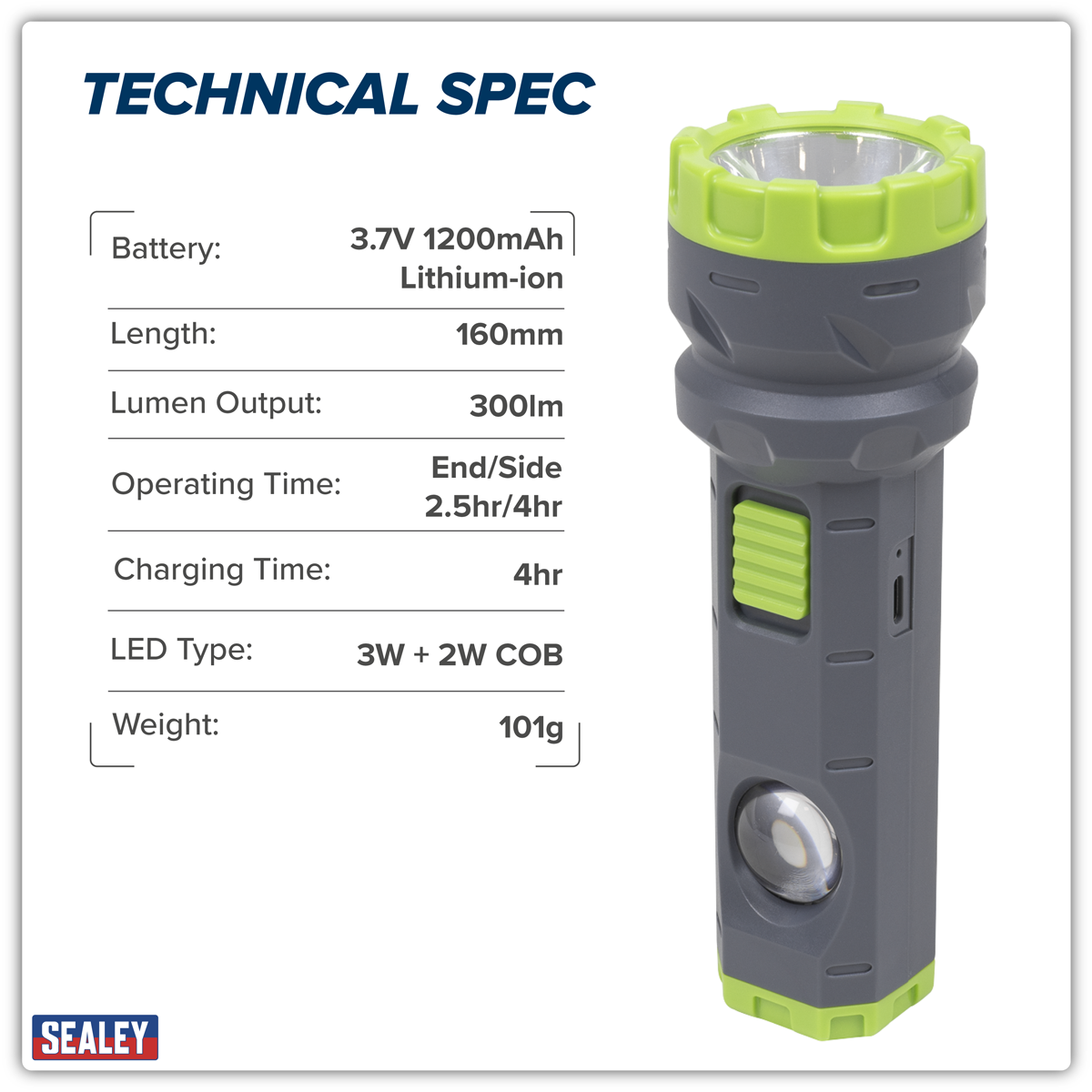 Sealey LED302 Dual Mode Hand Torch 3W & 2W COB LED - additional view 2