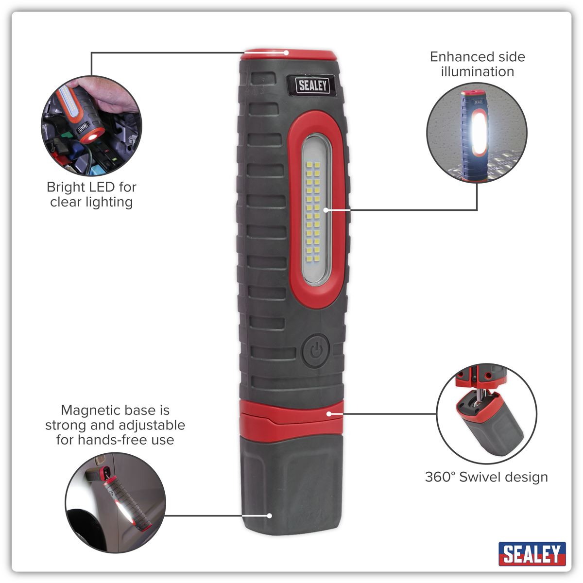 Sealey LED3606R Rechargeable 360° Inspection Light 15W & 3W SMD LED - Red - additional view 15