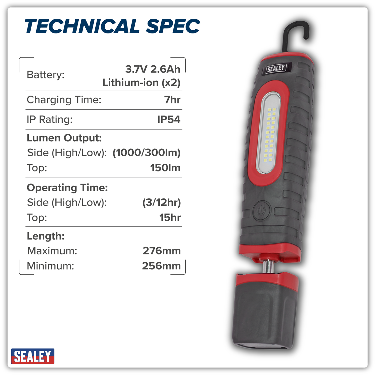 Sealey LED3606R Rechargeable 360° Inspection Light 15W & 3W SMD LED - Red - additional view 12