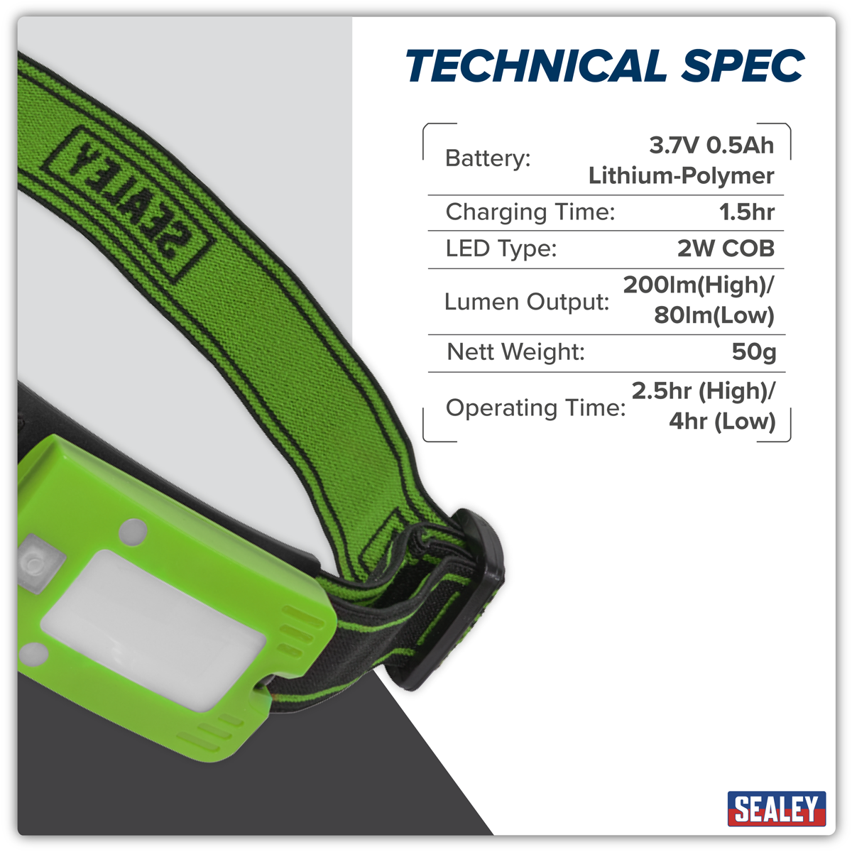 Sealey LED360HTG Rechargeable Head Torch with Auto-Sensor 2W COB LED - Green - additional view 16