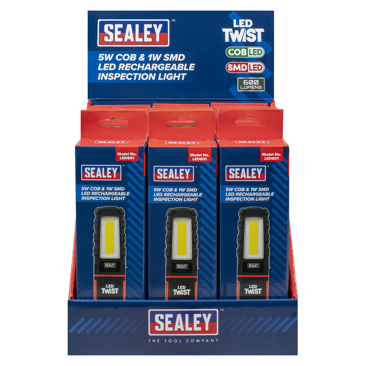 Sealey LED601DB LED Twist® Rechargeable Inspection Light 5W COB & 1W SMD - Display Box of 12 - additional view 3