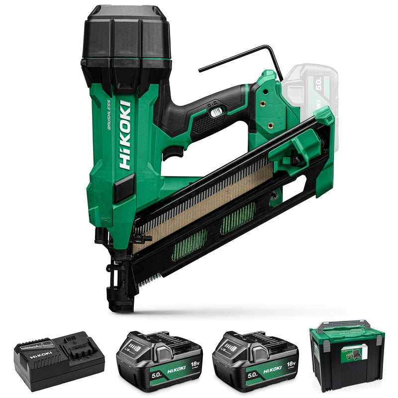 Hikoki 18V 90mm Clipped Head Framing Nailer 2 x 5.0Ah batteries, charger and case - NR1890DCAJPZ