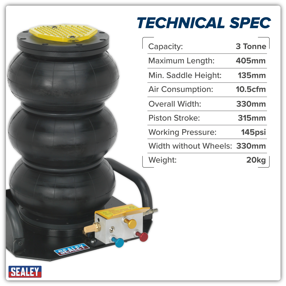 Sealey PAFJ3S Premier Air Operated Fast 3-Stage Jack 3 Tonne - additional view 6