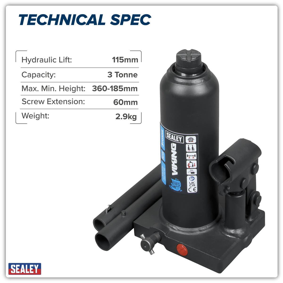 Sealey PBJ3S Viking Bottle Jack 3 Tonne - additional view 8