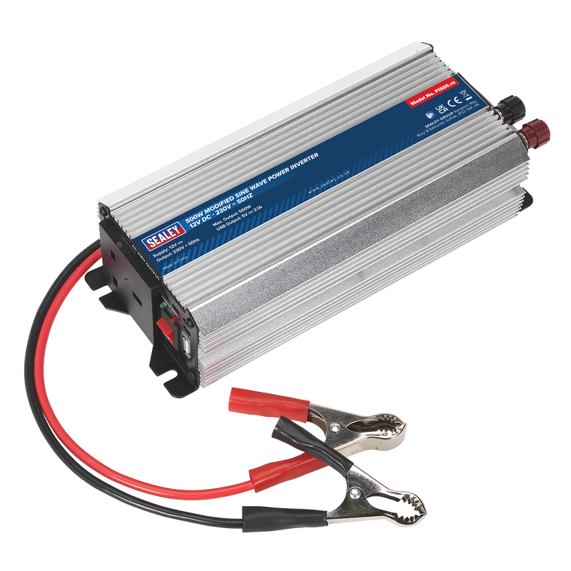 Sealey PI500 Modified Sine Wave Power Inverter 500W 12V DC - 230V ~ 50Hz