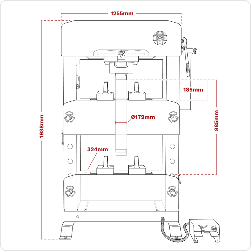 Sealey PPF100S Viking Floor Type Air/Hydraulic Press with Sliding Ram & Foot Pedal 100 Tonne - additional view 16