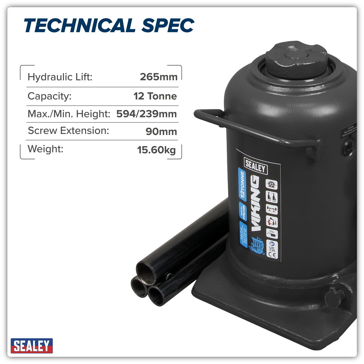 Sealey PTBJ12S Viking Telescopic Bottle Jack 12 Tonne - additional view 6