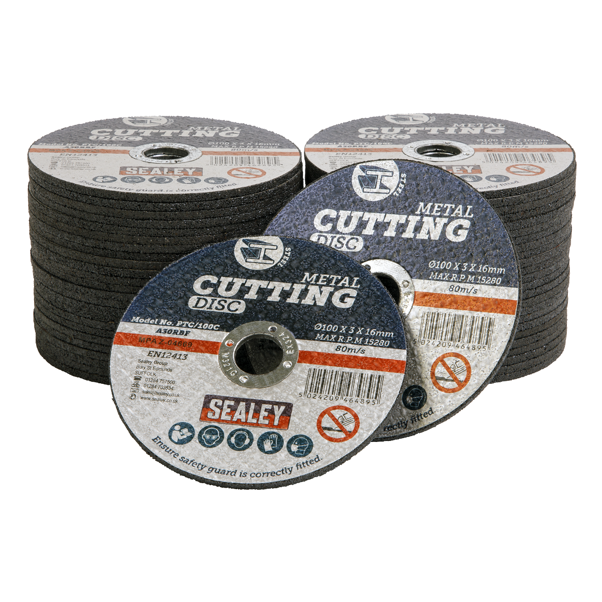Sealey PTC/100C50 100 x 3mm Cutting Disc 16mm Bore - Pack of 50