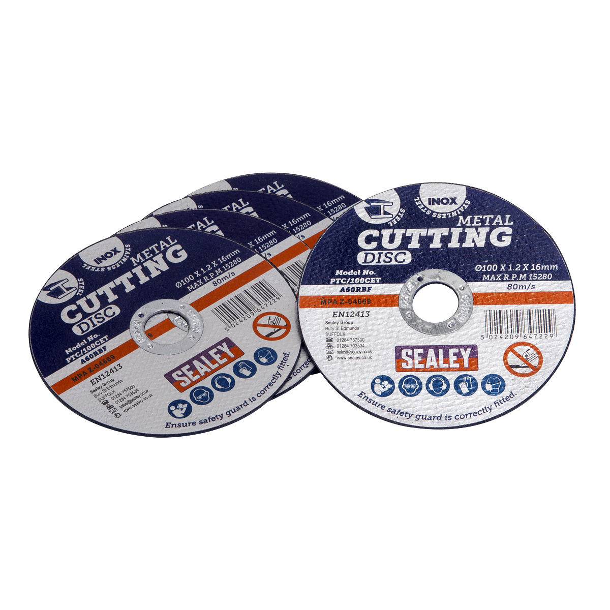 Sealey PTC/100CET5 100 x 1.2mm Cutting Disc 16mm Bore - Pack of 5