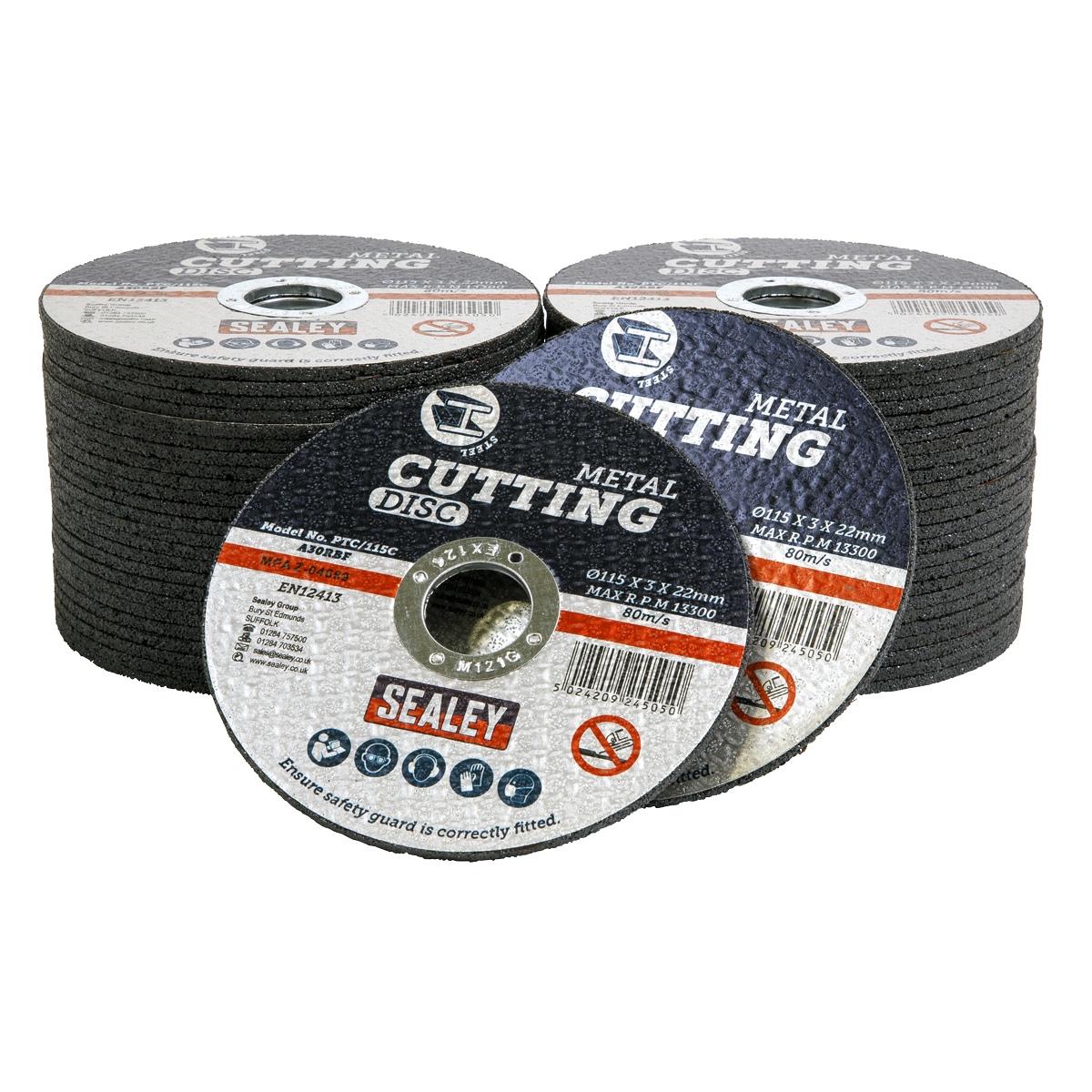 Sealey PTC/115C50 115 x 3mm Cutting Disc 22mm Bore - Pack of 50