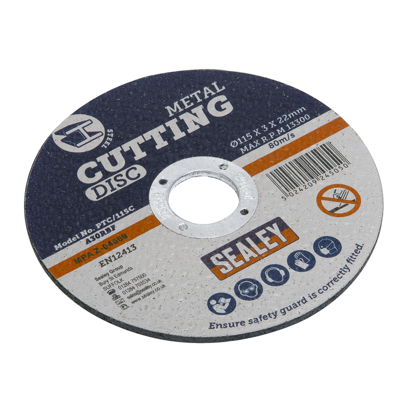 Sealey PTC/115C50 115 x 3mm Cutting Disc 22mm Bore - Pack of 50 - additional view 2