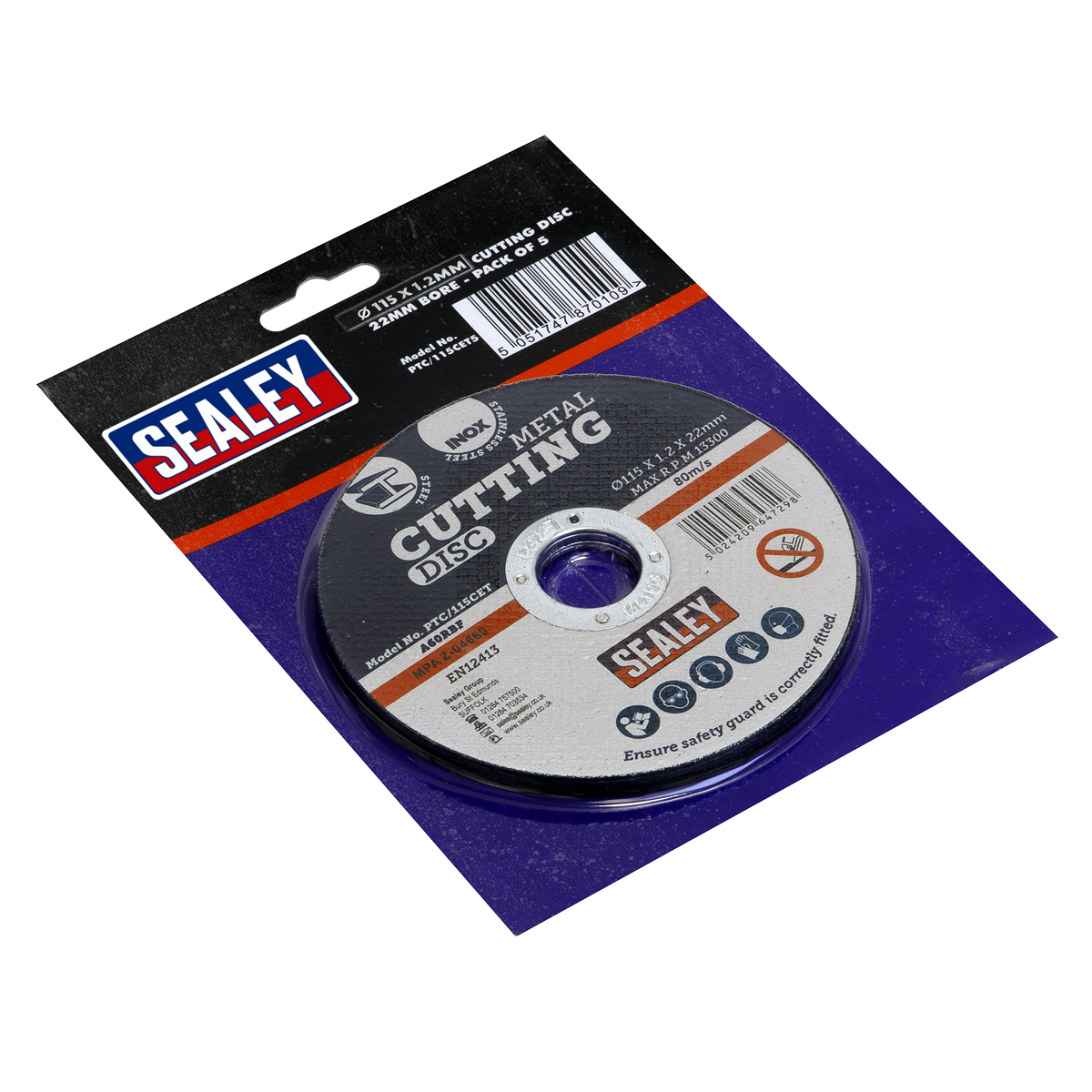 Sealey PTC/115CET5 115 x 1.2mm Cutting Disc 22mm Bore - Pack of 5 - additional view 3