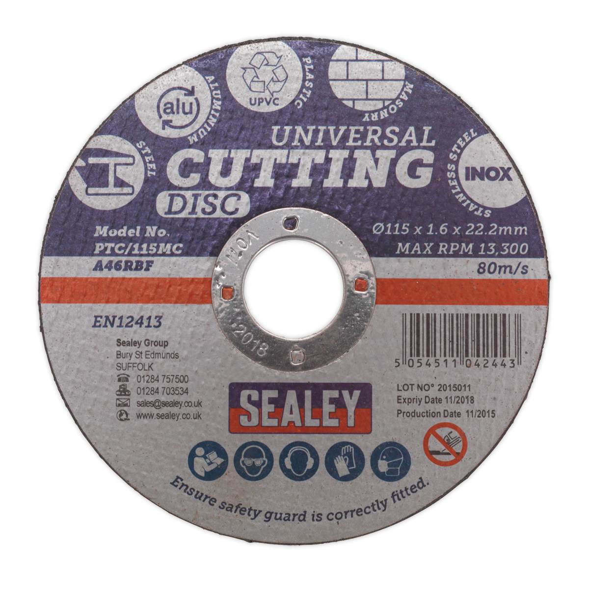 Sealey PTC/115MC 115 x 1.6mm Universal Cutting Disc 22mm Bore