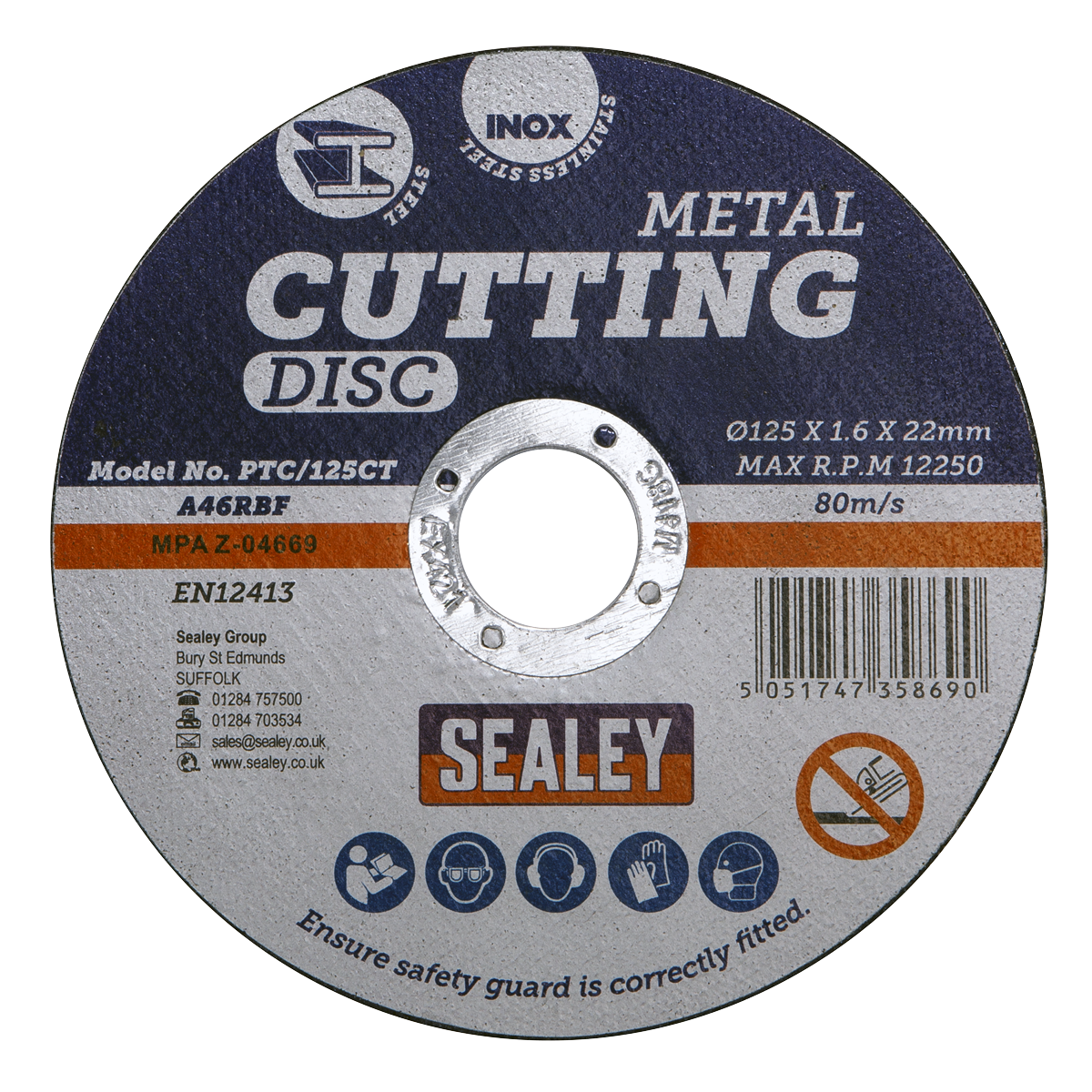 Sealey PTC/125CT 125 x 1.6mm Cutting Disc 22mm Bore - additional view 2