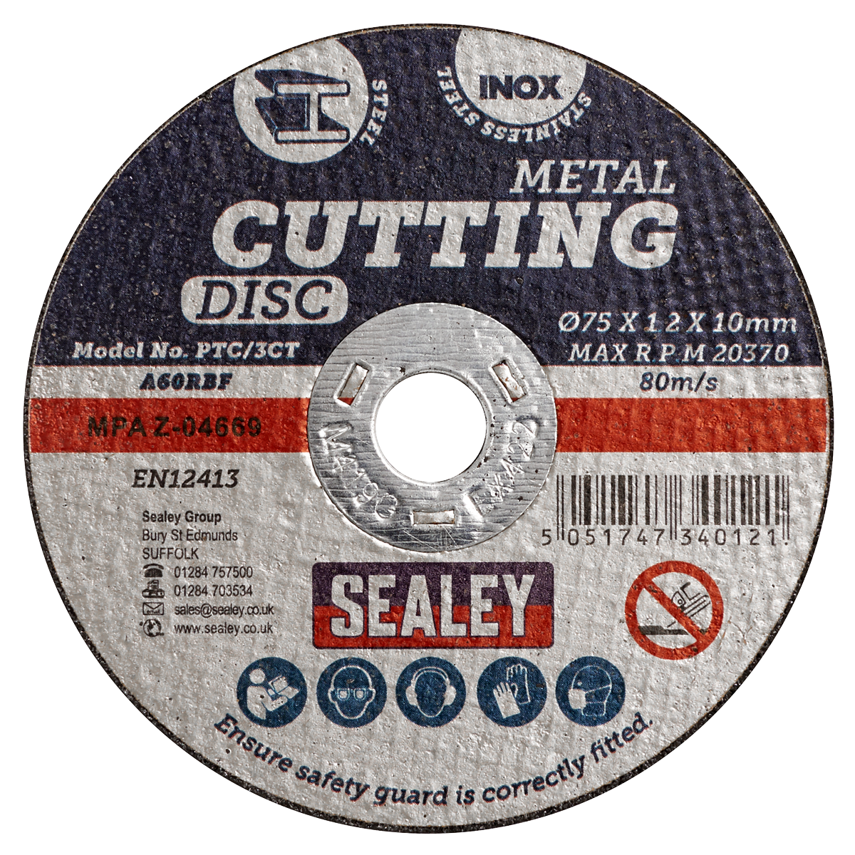 Sealey PTC/3CT10 75 x 1.2mm Cutting Disc 10mm Bore - Pack of 10 - additional view 2
