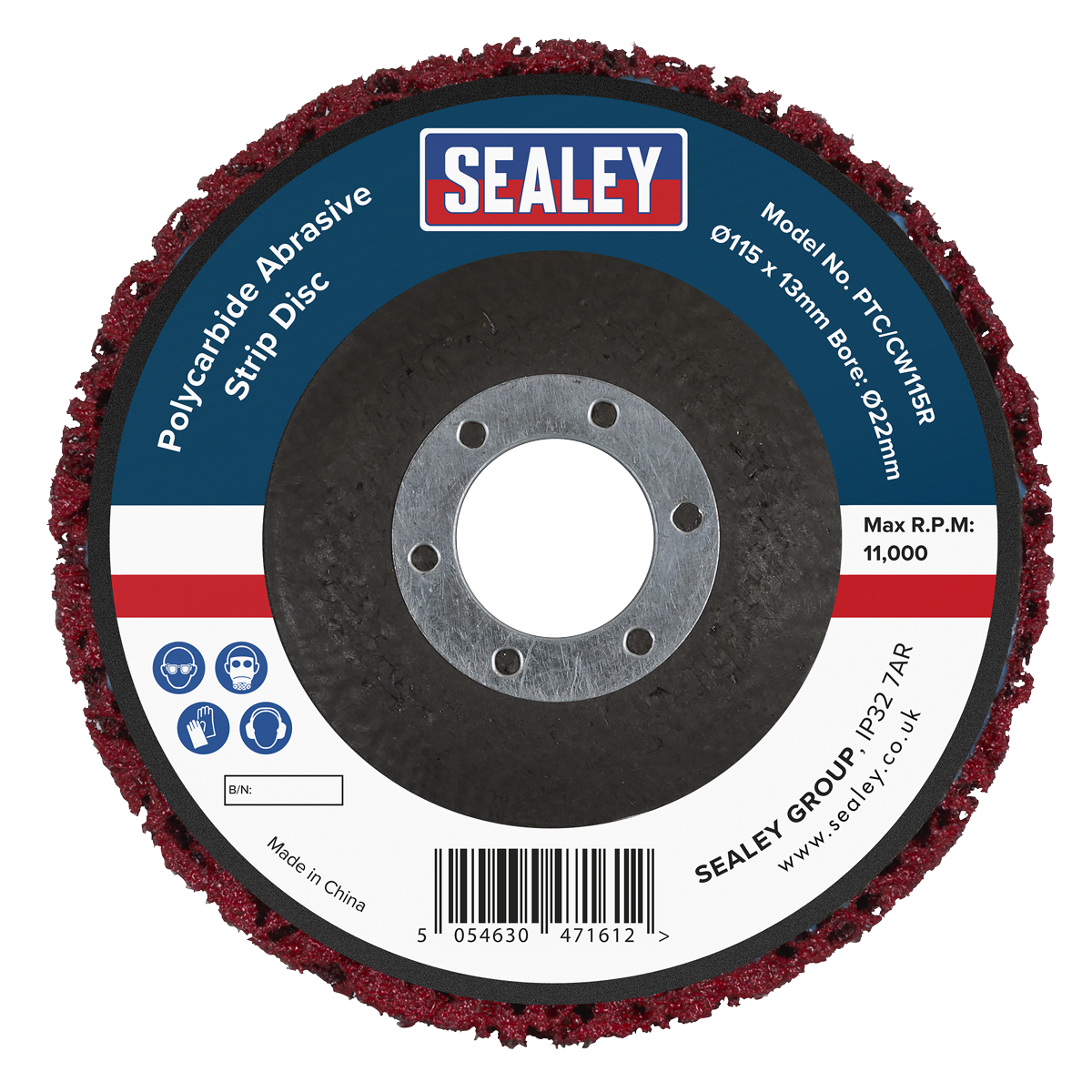 Sealey PTC/CW115R Polycarbide Abrasive Strip Disc 115 x 13 x 22mm - Red - additional view 3