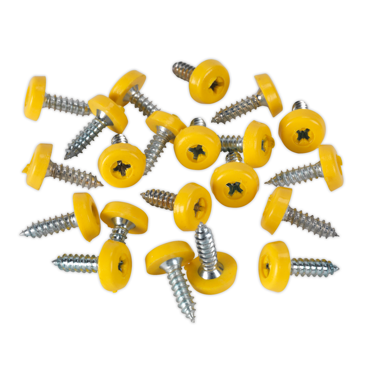 Sealey PTNP2 Numberplate Screw with Plastic Enclosed Head 4.8 x 18mm, Yellow - Pack of 50