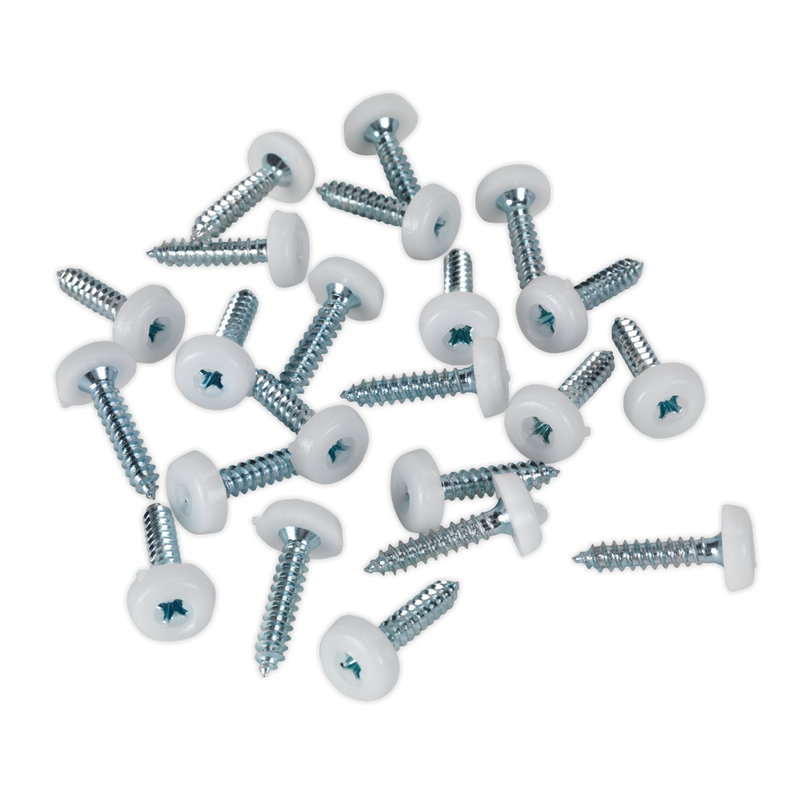 Sealey PTNP5 Numberplate Screw with Plastic Enclosed Head 4.8 x 24mm, White - Pack of 50