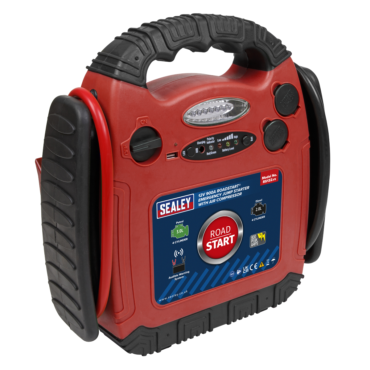 Sealey RS132 RoadStart® 12V Emergency Jump Starter with Air Compressor 900 Peak Amps