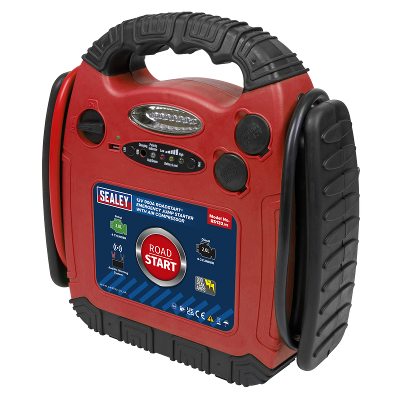 Sealey RS132 RoadStart® 12V Emergency Jump Starter with Air Compressor 900 Peak Amps - additional view 2