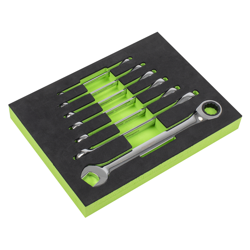 Sealey S01142 Siegen Combination Ratchet Spanner Set with Tool Tray 7pc