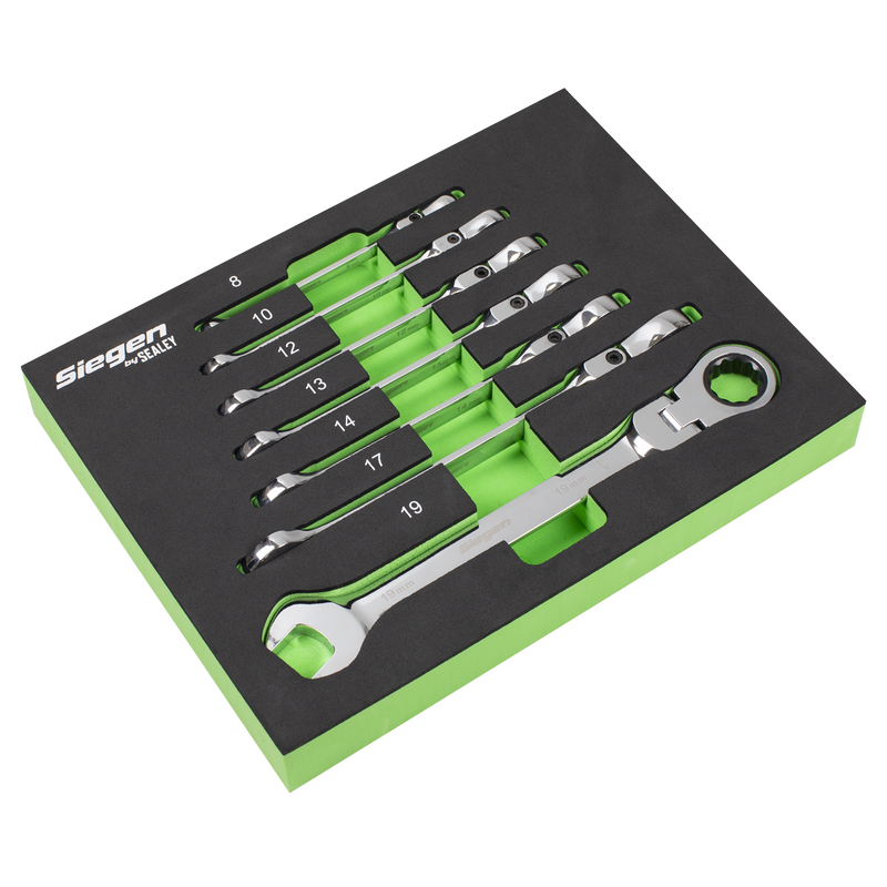 Sealey S01143 Flexi-Head Combination Ratchet Spanner Set 7pc