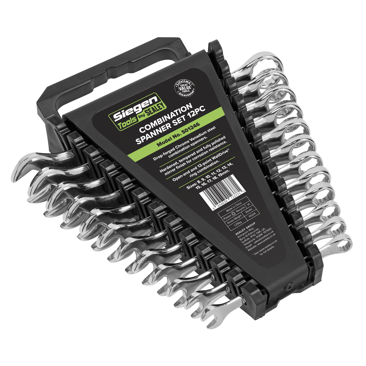 Sealey S01246 Siegen Combination Spanner Set 12pc