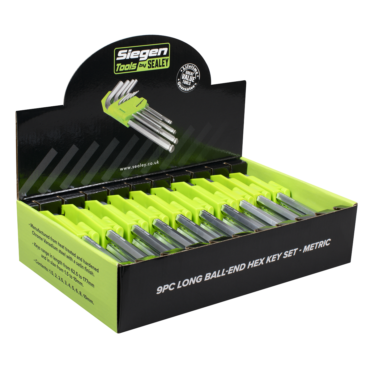 Sealey S01263 Siegen Long Ball-End Hex Key Set 9pc - Display Box of 10