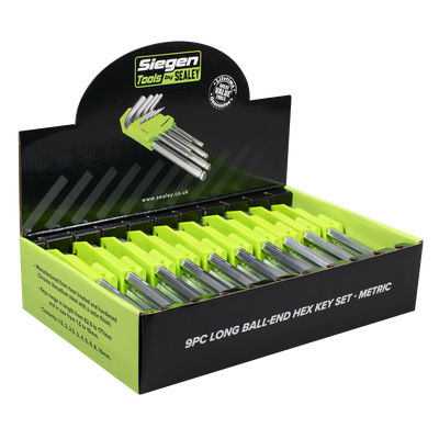 Sealey S01263 Siegen Long Ball-End Hex Key Set 9pc - Display Box of 10